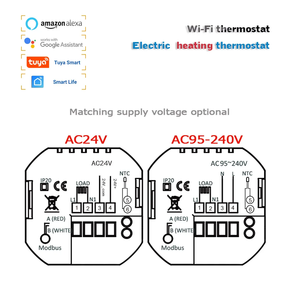 24VAC 220VAC Electric heating thermostat for warm floor Tuya Smart Life App Control Works With Alexa Google Home