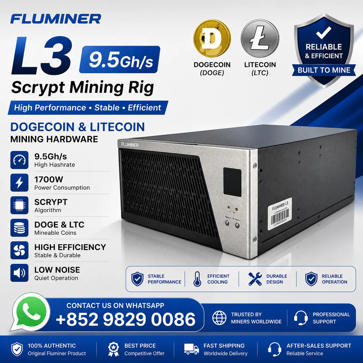 

YUAN LONG OFFER _ BUY 5 GET 2 FREE _ New Fluminer L3 9.5Gh/s 1700W Scrypt Mining Rig Dogecoin Litecoin Mining Hardware DogeMiner