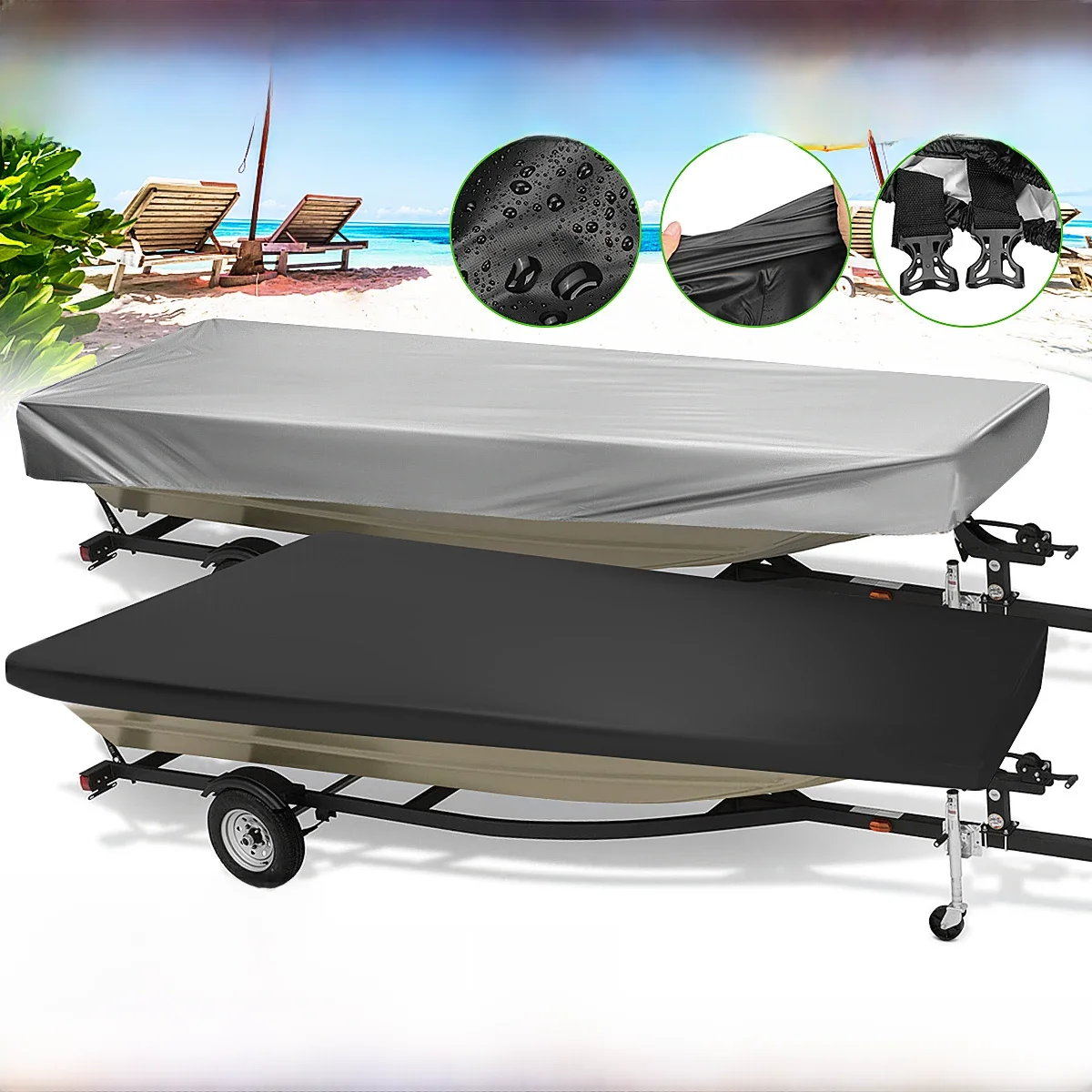 10-16FT Jon Boothoes Zwart/Zilver Waterdichte Zonwering Anti-UV Heavy Duty 210D Marine Trailerable Canvas Bootaccessoires - afbeelding 2