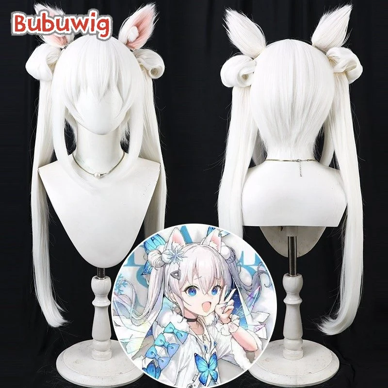 Bubuwig Synthetic Hair Anne: Miracle Fairy Cosplay Wigs Nikke The Goddess of Victory 80cm Long White Ponytail Wig Heat Resistant