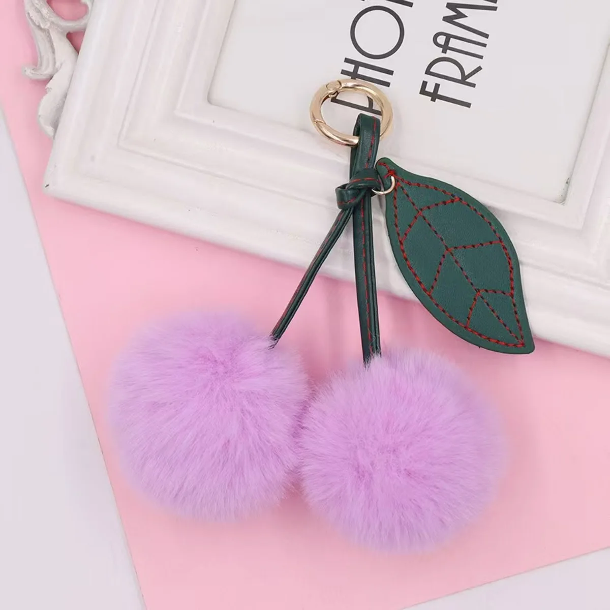 New Plush Pendant Otter Rabbit Hair Cherry Multi-color Car Keychain Cute Pompom Doll Bag Hanging Key Chains image 2