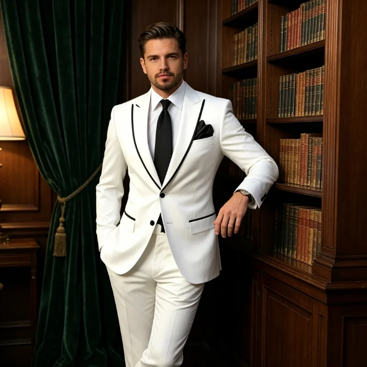 White And Black Men Suit Groom Groomsman Wedding Party Prom Formal Occasion Business Tuxedos 2 Piece Set Blazer Pants