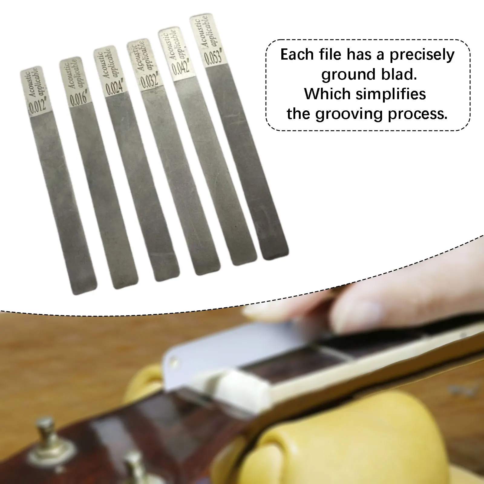6 Pieces Guitar Gauged Nut Slotting File Set,Sturdy,Stainless Steel,Luthier Repairing Tool Kit,for Repairing Accessories Parts,