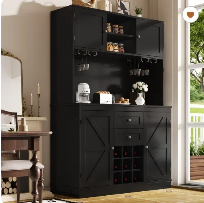 Keukenkast met verstelbare planken & wijnrek, hoge keukenbuffetkast met 4 deuren & 2 laden, sideboard voor de keuken