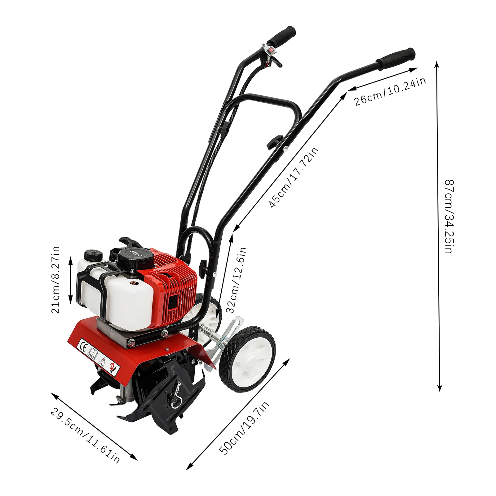 52CC 2Stroke Mini Tiller Cultivator Gas Powered Rototiller Garden Farm Tiller Garden Butler Large Fuel Tank for Greenhouses,Farm