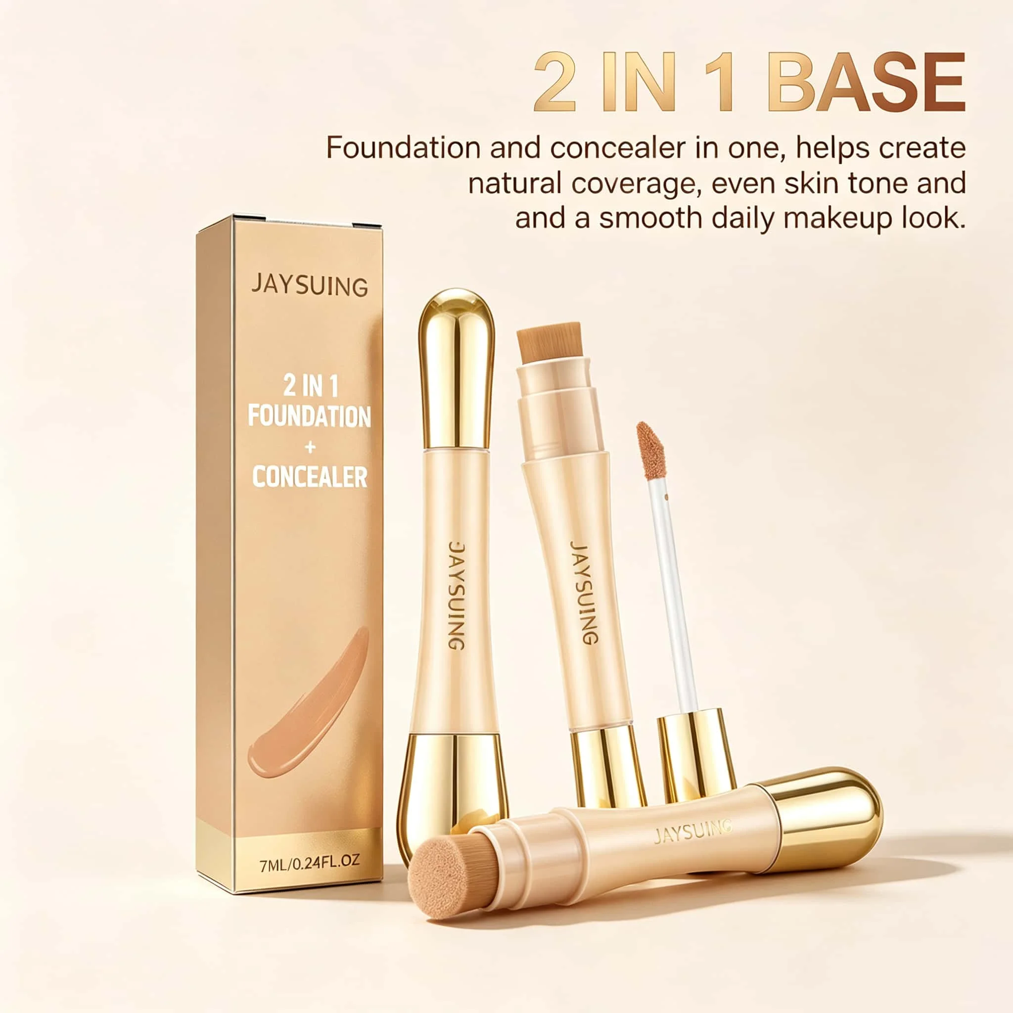 2 In 1 Concealer Foundation Vitamin E Retinol Blurs Pores Masks Blemishes Acne Marks Evens Tone Flawless Radiant Finish Dual Ended Concealer Foundation