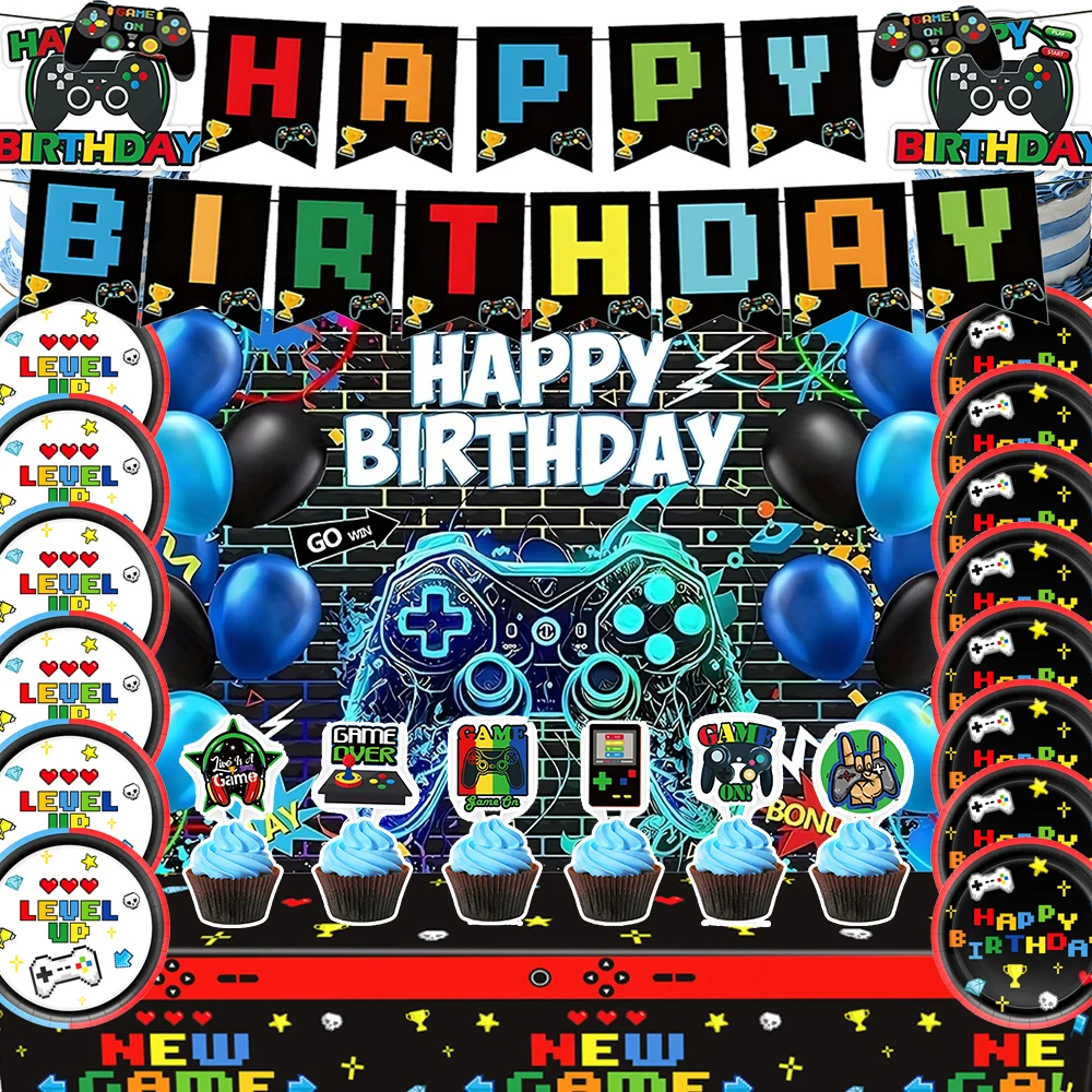 

Gamepad Theme Gamer Kid Birthday Party Decorations Background Balloon Set Cake Topper Backdrop Baby Shower Kid Gift Toy Supplies