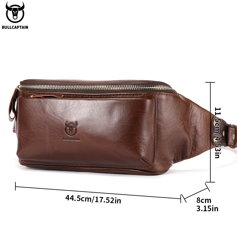 BULLCAPTAIN Cowhide Waist Bag Outdoor Sports Vintage Fanny Pack Crossbody bag shoulder bag chest bag