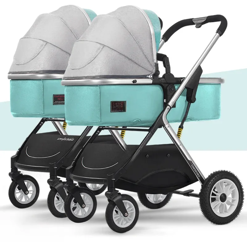 High View Twin Kinderwagen, leichter Kinderwagen, zusammenklappbarer Stoßdämpfer, abnehmbarer doppelter Kinderwagen, multifunktional