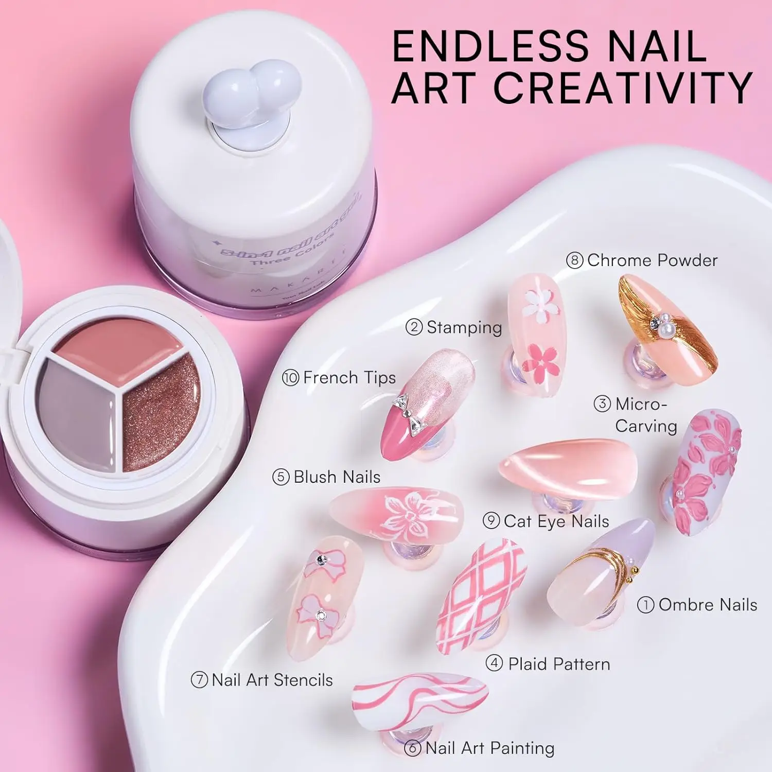 Makartt 5-in-1 Nail Art Gel ColorPot 3 Colors Gel Polish No Wipe Stamp for Stamping Ombre French Tips DIY  Manicure Salon Use