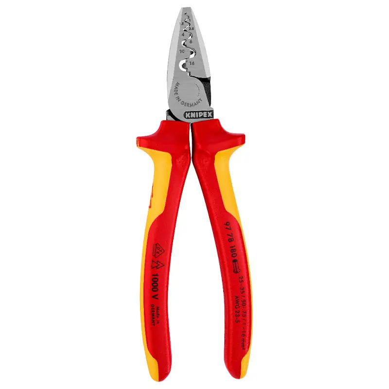 KNIPEX 97 78 180 Crimping Pliers for Wire Ferrules Insulated Electrician Tools with Multi-Component Grips