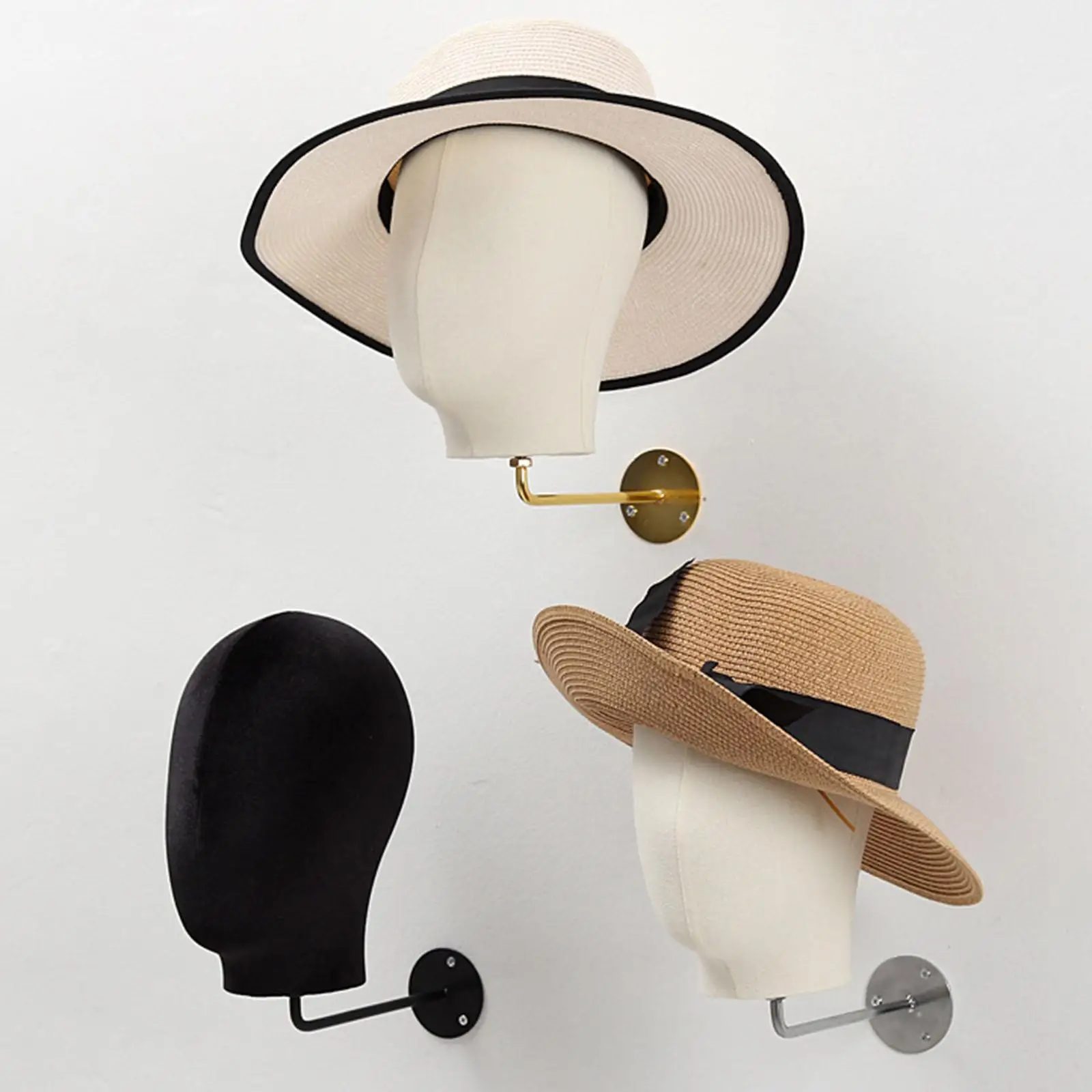 

Hanging Wig Stand Wall Mounted Mannequin Head Cap Hat Holder Hanging Wig Display Stand for Headphone Cap Headband Glasses Shop
