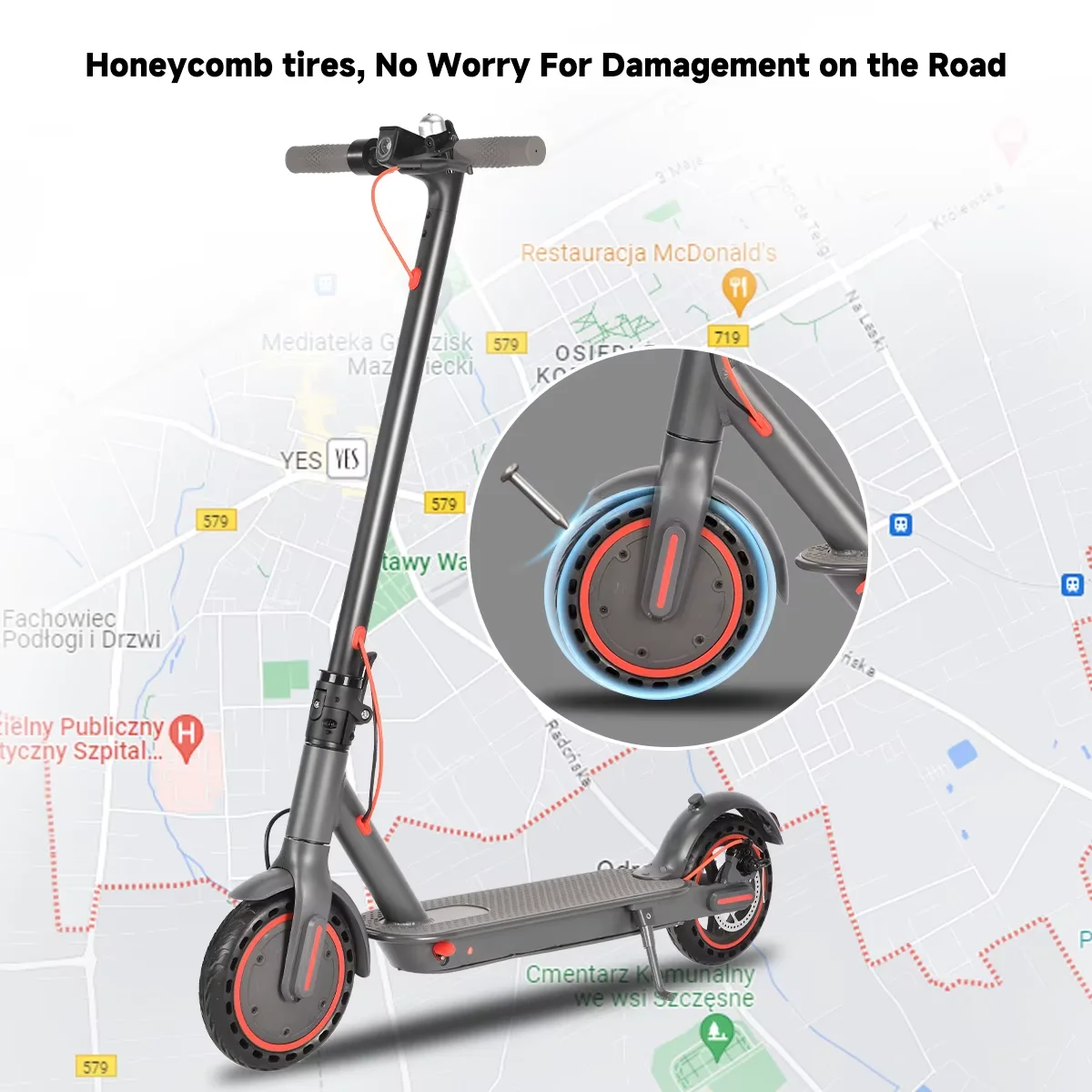 SUNNIGOO-patinete eléctrico para adultos, 36V, 10,4Ah, 350W, Motor de 30KM de largo alcance, 30 KM/H, neumáticos sólidos de 8,5 pulgadas, aplicación inteligente plegable, EScooter 4