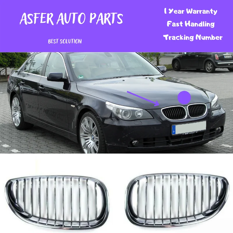 For Bmw 5 E60 E61 Front Bumper Grille Chrome Sport 2003-2009 Stainless High Quality Car Accessories 51137065701 51137065702