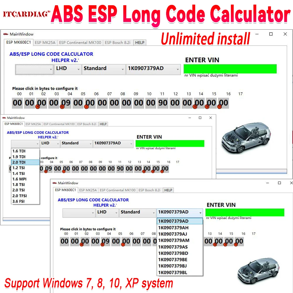 

Новинка для V-W ABS ESP Помощник калькулятора длинных кодов MK60EC1 ABS ESP Программное обеспечение для калькулятора длинных кодов Необмежена установка