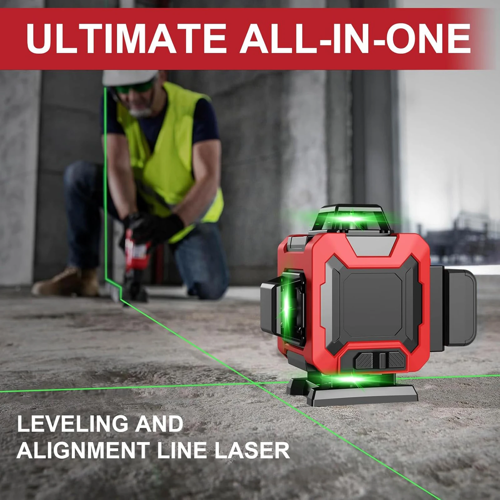 مستوى ليزر احترافي 4D 16 خط 360 °   أداة تسوية خط الشعاع الأخضر لمستويات الليزر ذاتية التسوية مع حامل ثلاثي القوائم