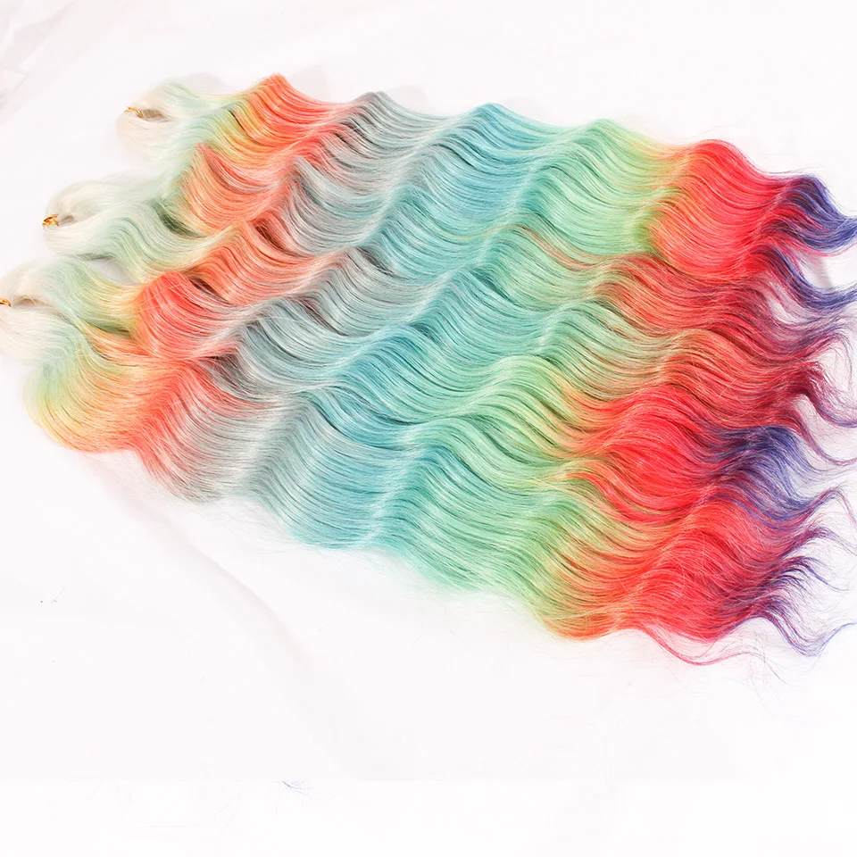Xtressence 300 جرام 3 قطعة 22 "طويل عميق متموج الكروشيه الشعر كروشيه اصطناعي الضفائر أومبير برتقالي أحمر قوس قزح تجديل وصلات شعر