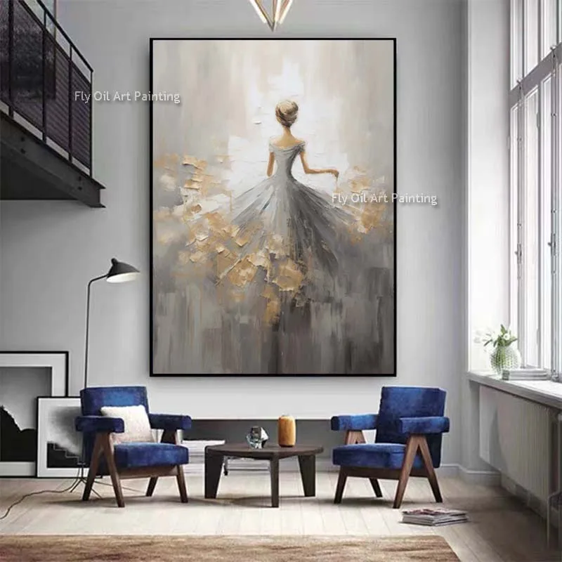 Abstract Textured Ballerina Oil Painting Hand Painted Figurative Dancing Girl Canvas Wall Art Large Impressionism Home Decor