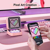 Ditoo Bluetooth Speaker Retro Pixel Art Game Portable with 16X16 LED App Controlled Front Screen (Pink) DIY LED Display Board