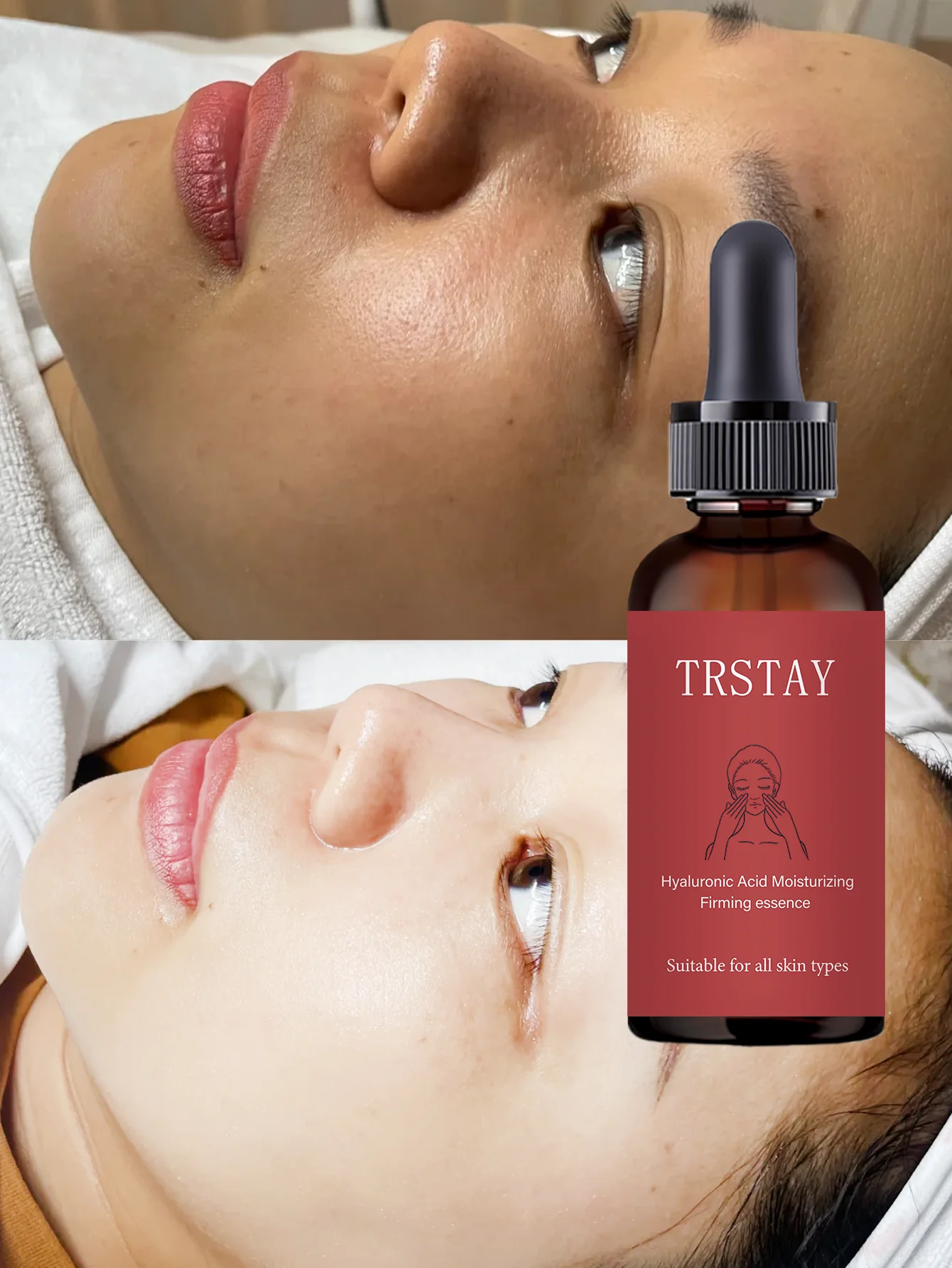 Hydrating Brightening Anti Wrinkle Essence Serum with Hyaluronic Acid and Collagen for Elastic Glowing Complexion Fade Spots and