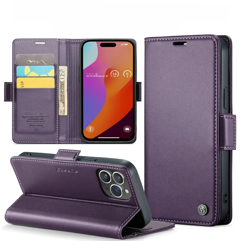 Capa de telefone de couro com porta-cartão, Capa para iPhone 16 Pro Max, iPhone 15 13 14 12 11 Pro