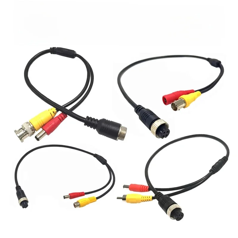 Prise d'aviation M12 4 broches mâle/femelle vers connecteur RCA/BNC 12/24V 1-2A, adaptateur d'aviation, câble de transfert d'extension pour moniteur de voiture