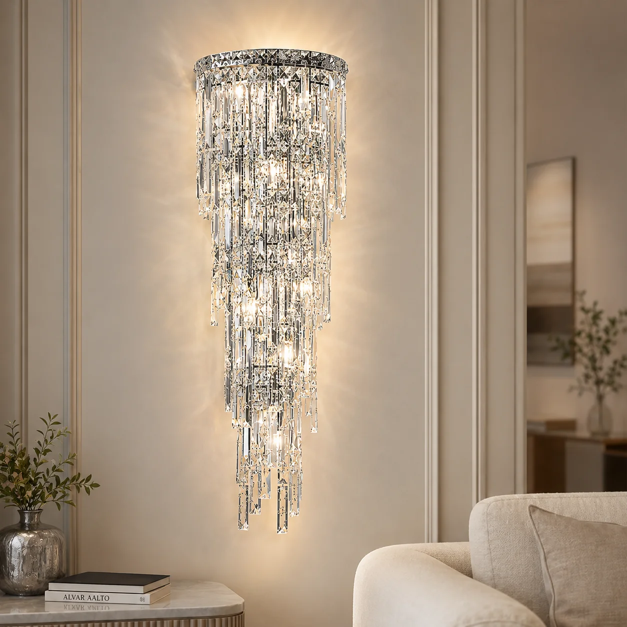 Lampada da Parete Grande in Cristallo K9 Applique Dimmerabile di Lusso per Interni Lobby Hotel Villa Soggiorno Camera da Letto Corridoio