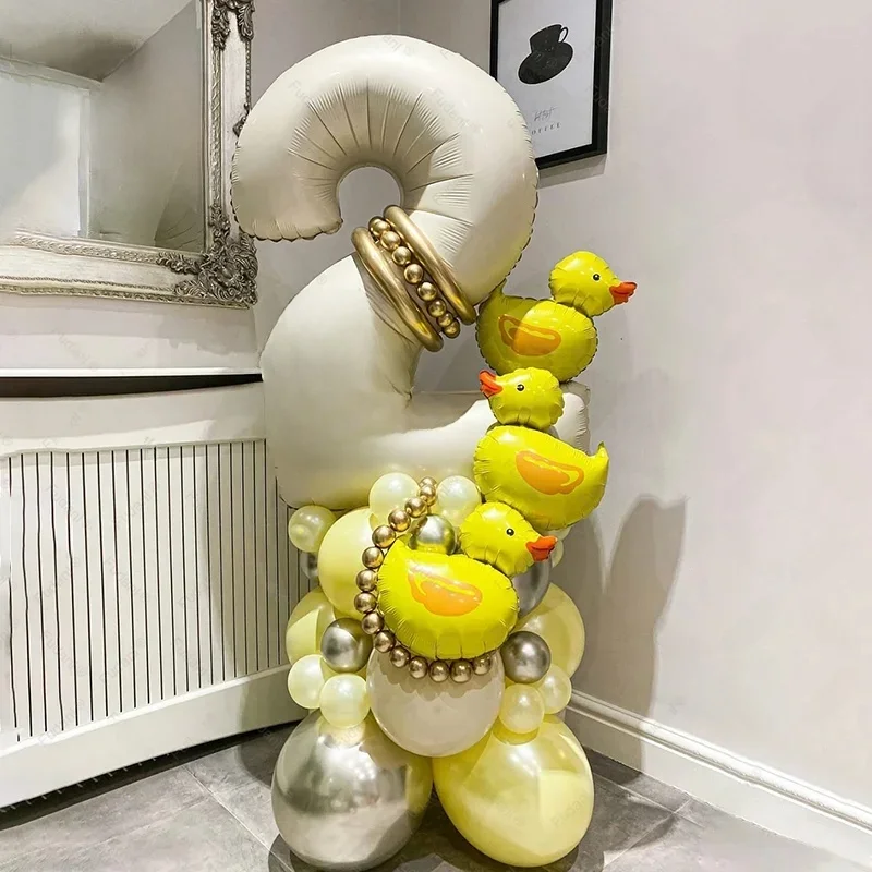 Ensemble de Mini ballons en forme de canard, 32 pièces, avec chiffres crème de 40 pouces, fournitures de décoration pour fête d'anniversaire pour enfants 1-9e anniversaire, réception-cadeau pour bébé