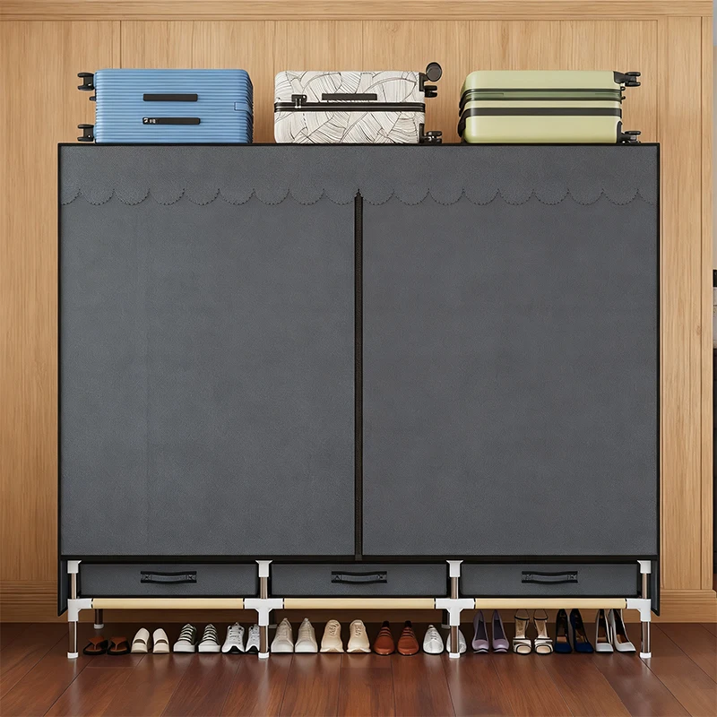 작은 공간을 위한 휴대용 옷 정리함 - 견고한 16mm 금속 프레임, 3칸 + 3개의 걸이 공간 + 3개의 서랍, 먼지 방지 옷장