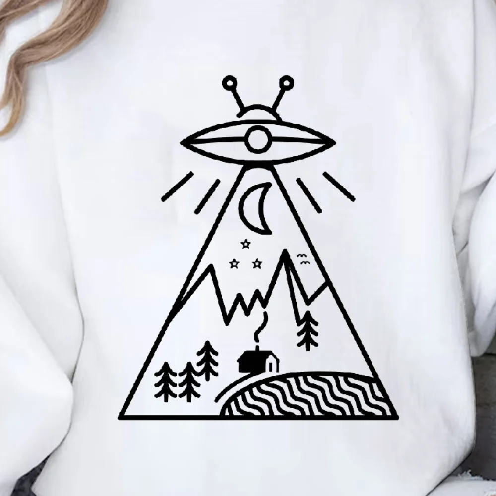 UFO Mountain Sweatshirt الغريبة موضوع طباعة الخريف الشتاء عارضة فضفاضة طويلة الأكمام الاسترخاء فريدة من نوعها الإبداعية Dailywear القماش قمم