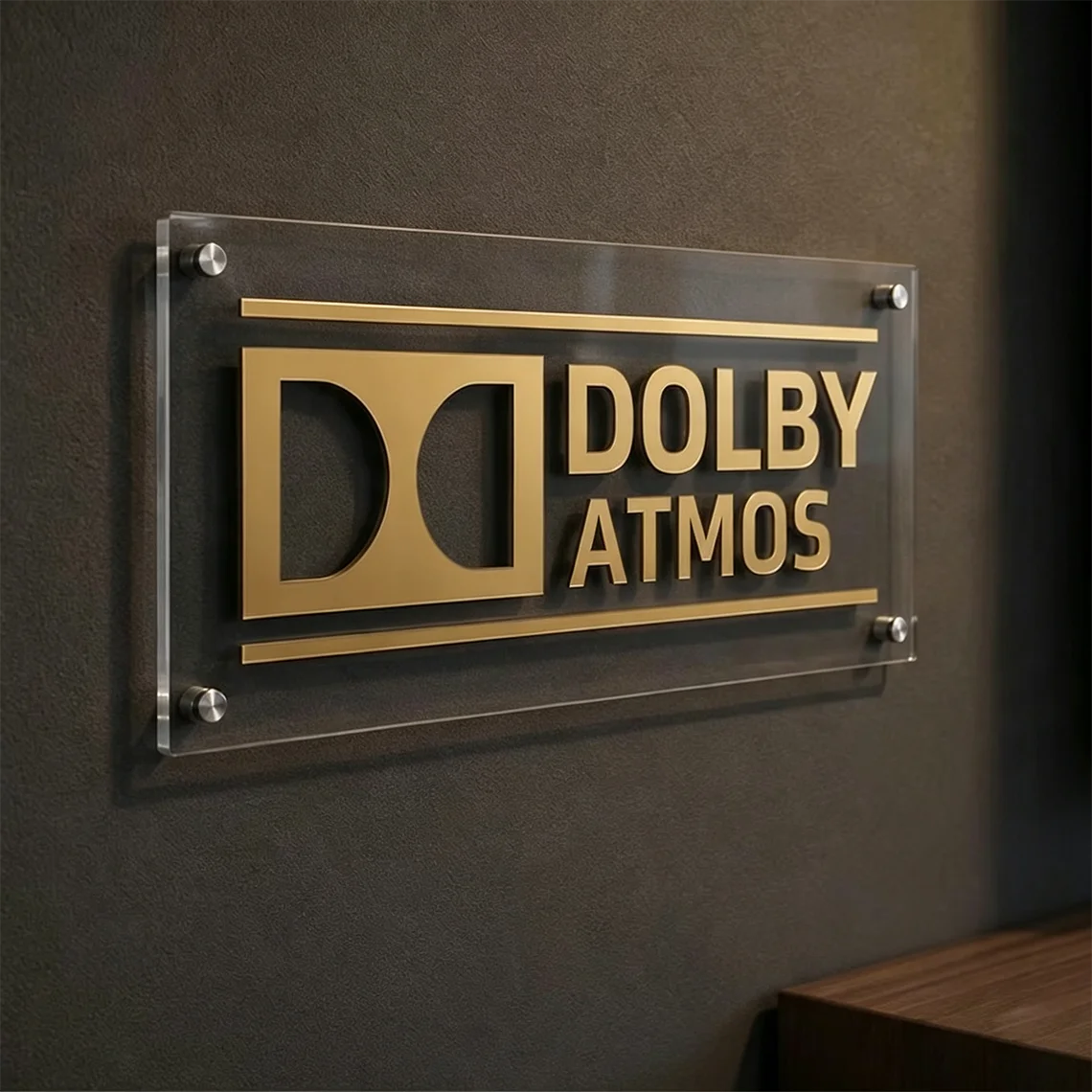 Dolby Atmos Acrylic Sign Gold Silver 3D Cinema Media Room Decor Plaque 4K Ultra HD/THX/KRIX/DTS/X Dolby Atmos For Heimkino Room