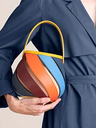 Women's Turkish style color block round bag, rainbow color hot air balloon design, multifunctional shoulder/crossbody/handbag