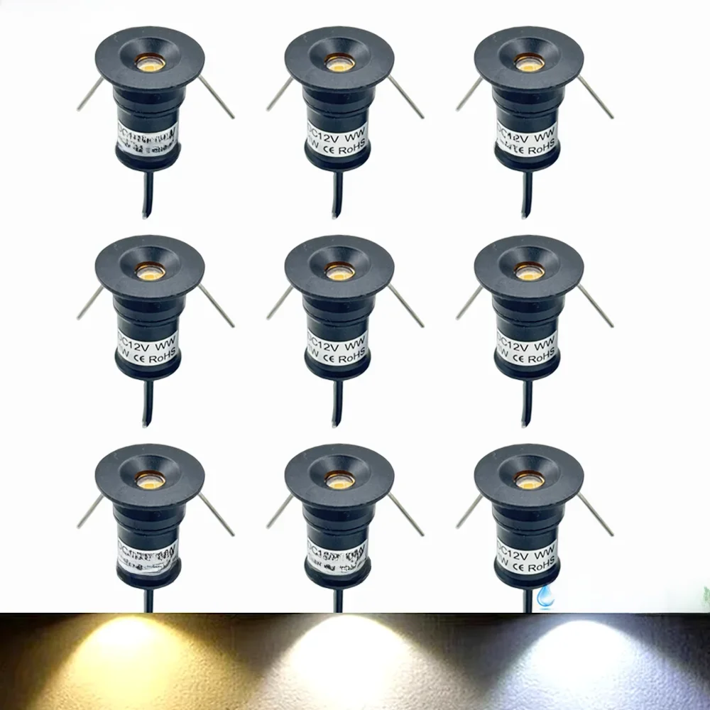 IP65 1W Mini LED Downlight Ściemnialny reflektor zewnętrzny Oświetlenie szafki schodowej 12V Czarny Biały Srebrny Lampa punktowa Oświetlenie łodzi — 2