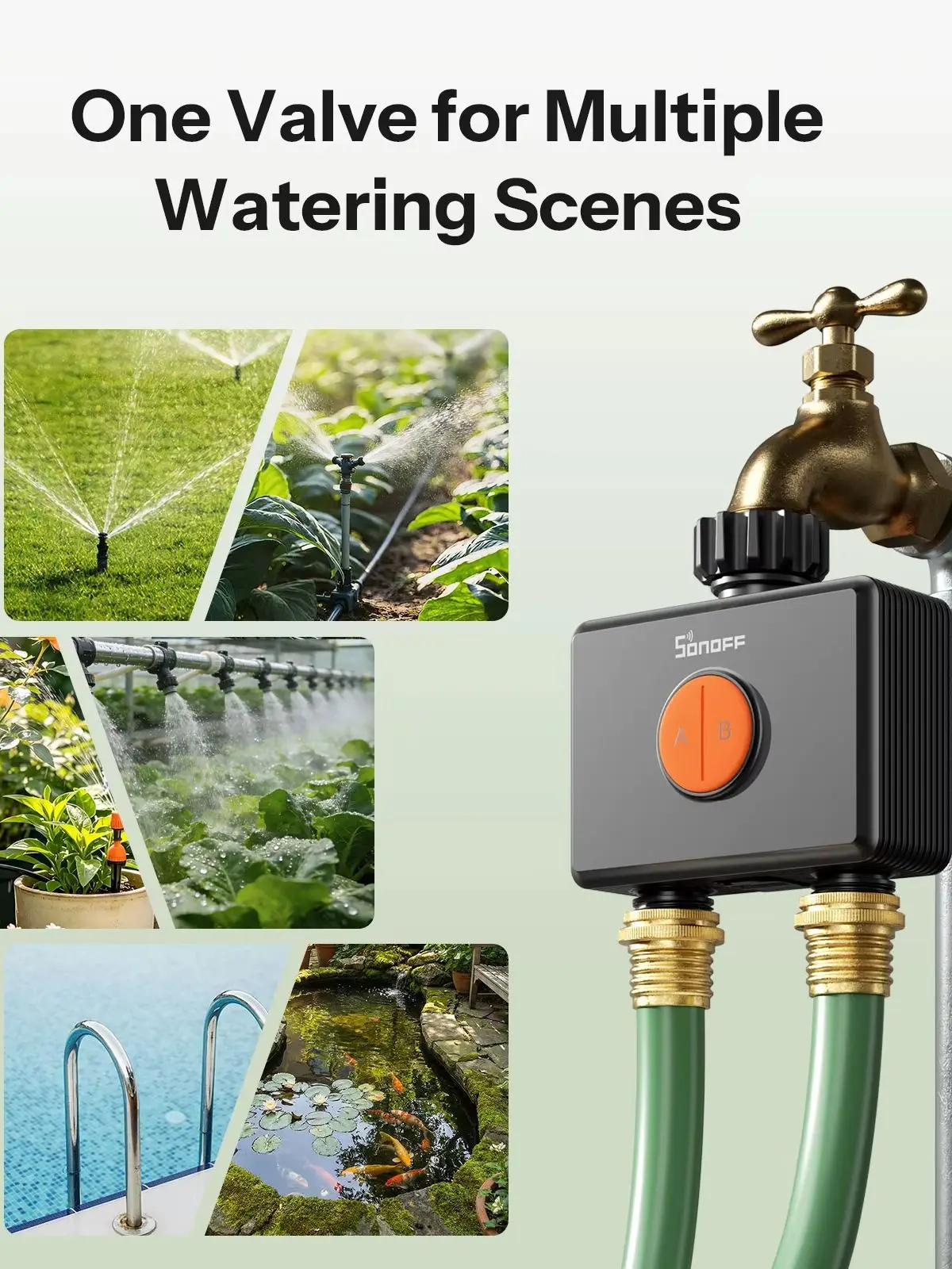 SONOFF SWV-ZF2E Hydro DUO Garten-Bewässerungs-Timer, intelligentes Zigbee-Wasserventil mit zwei unabhängigen Kanälen, Durchflussmesser, Messing-Einlass und Zeitplanfunktionen