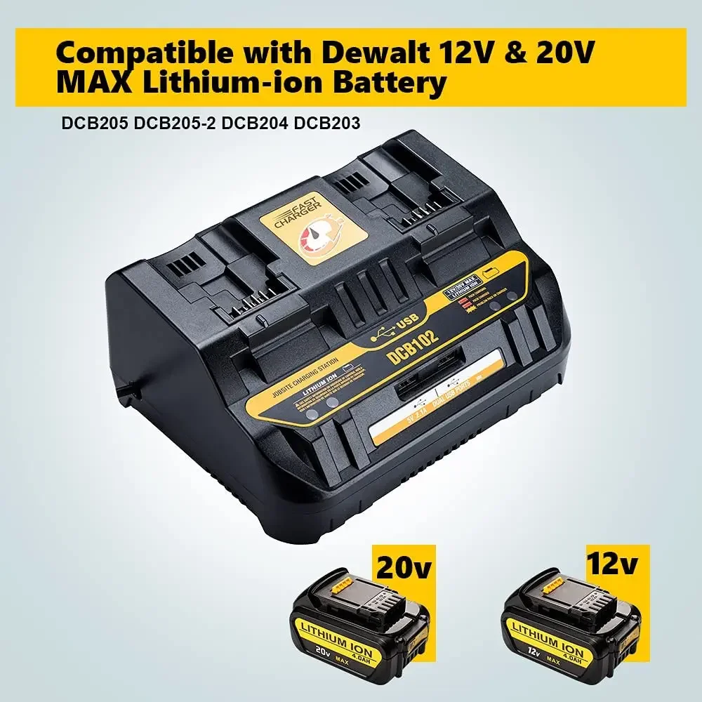 USB port 5V For Dewalt 12V 14.4V 18V Dcb101 Dcb200 Dcb140 Dcb105 EU US Tool Power charger Dcb102 Double Li-Ion Battery Charger