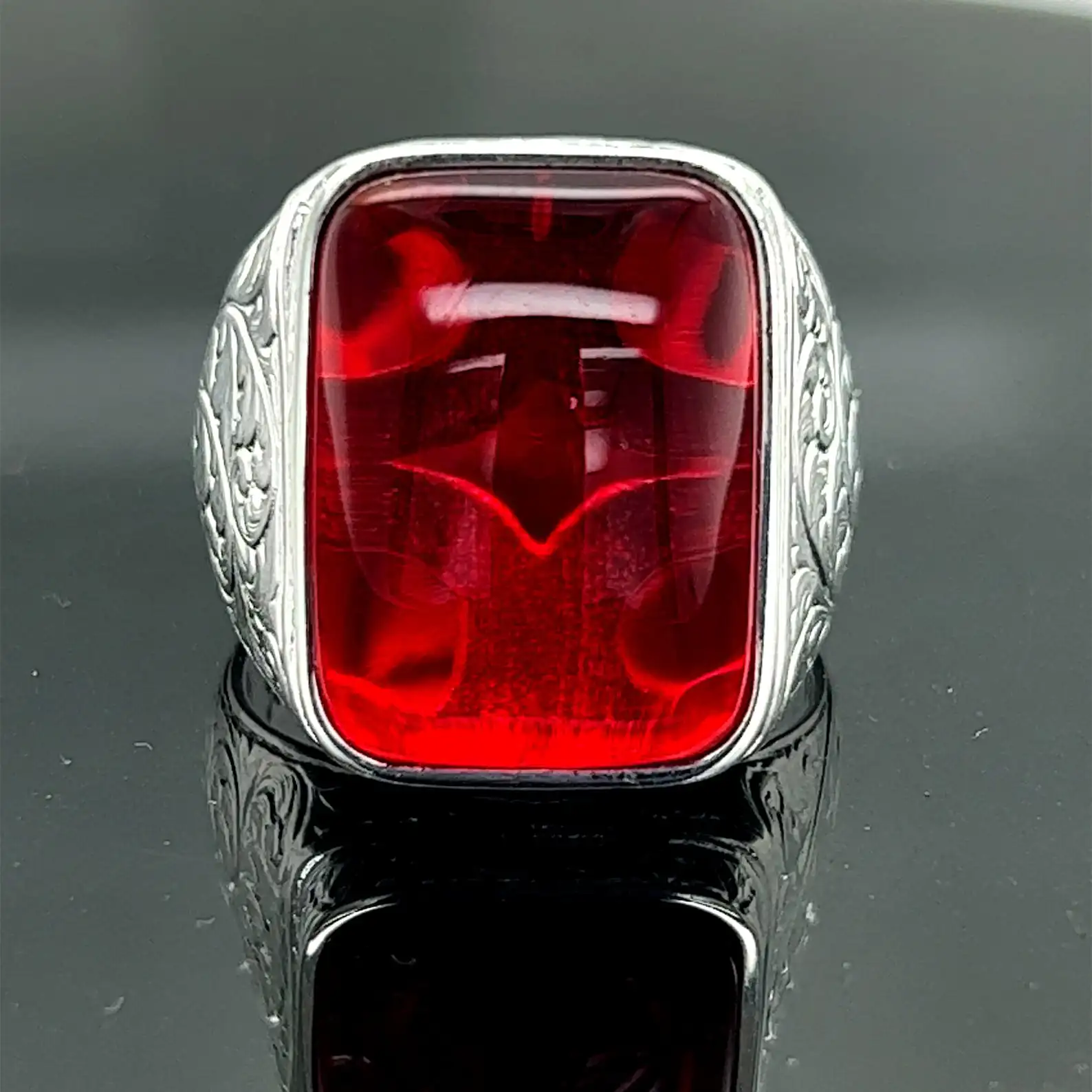 Silver Handmade Natural Ruby Stone Ottoman Style Men Ring 925k Silver Gift For Him