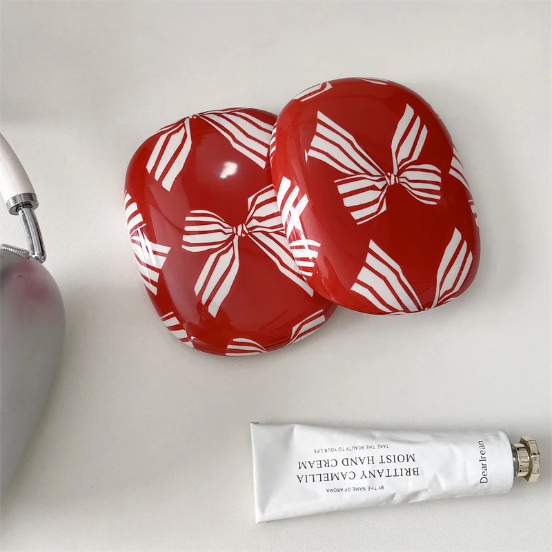 Cute Bow Plaid Earphone Case For Apple Airpods Max Protective Cover Soft Silicone Kawaii Headphone Cases For AirpodsMax Funda