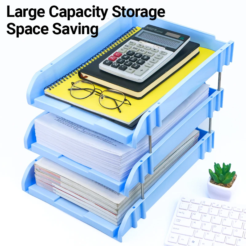 HUAJIE Morandi اللون متعدد الطبقات منظم ملفات سطح المكتب رف صينية تخزين مجوفة مقاومة للرطوبة حامل مستندات مكتبي متين