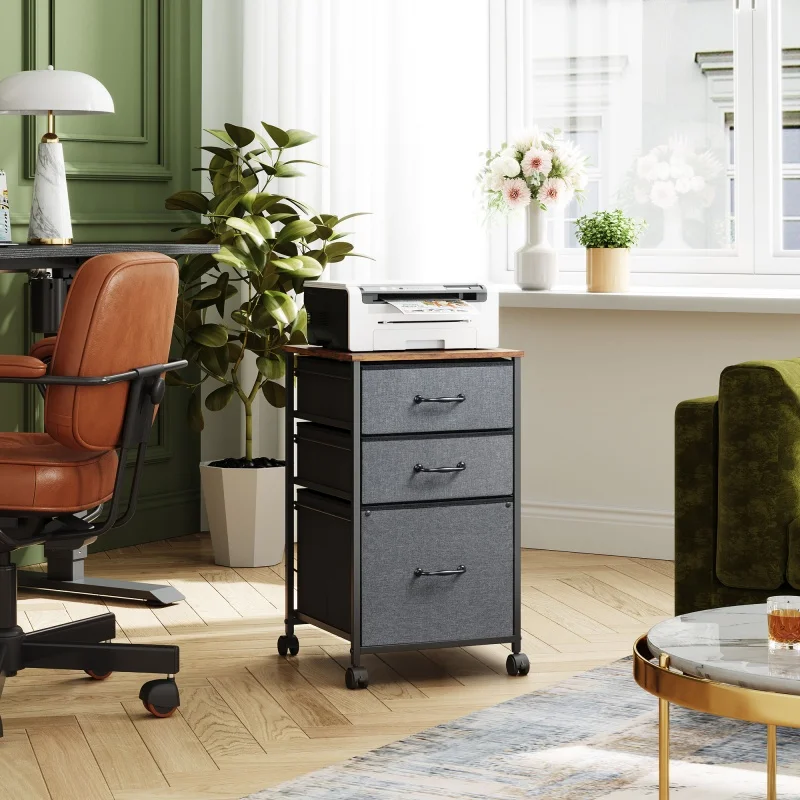 

GALAXHERO Mobile Filing Cabinet with 3 Drawers Rolling Printer Stand Fabric Vertical File Cabinet Office A4 Letter Size Storage