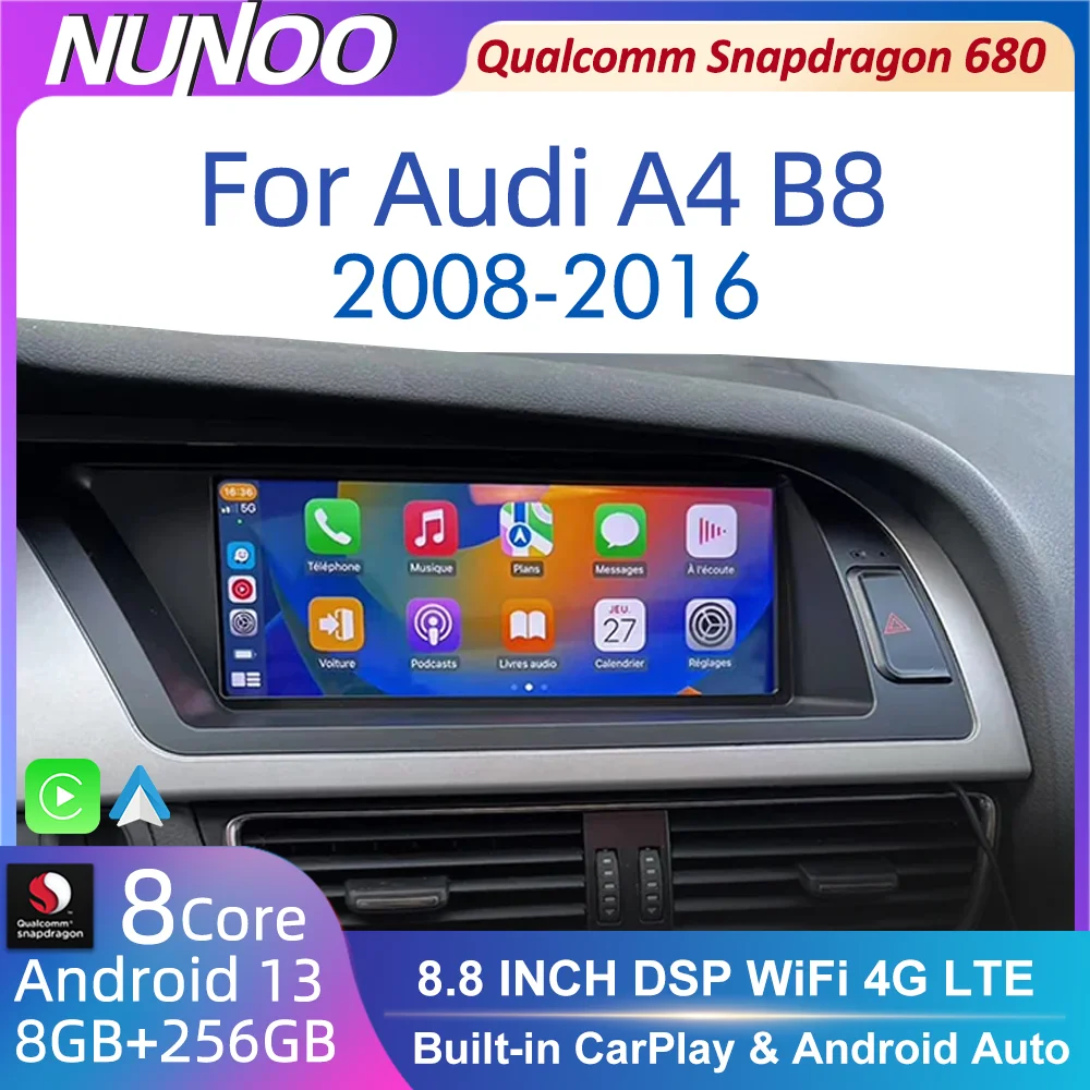 NUNOO Qualcomm 680 Wireless Android Carplay For Audi A4 B8 A5 2008~2016 GPS Android Radio Multimedia Player Screen Stereo