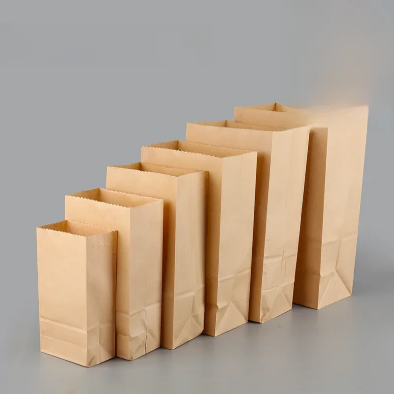 Sacs en papier kraft marron, 25/50 pièces, sac cadeau exquis, sacs à emporter recyclables, sac d'emballage de cuisson des aliments, stockage de bonbons, vente en gros