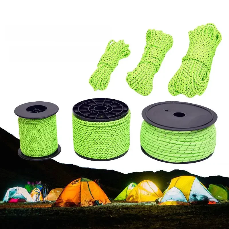 Corde de tente réfléchissante 5M/10M/20M/50M, Guylines en Nylon, cordon de sauvetage, parapluie, corde paracorde, Camping, randonnée, accessoires de tente