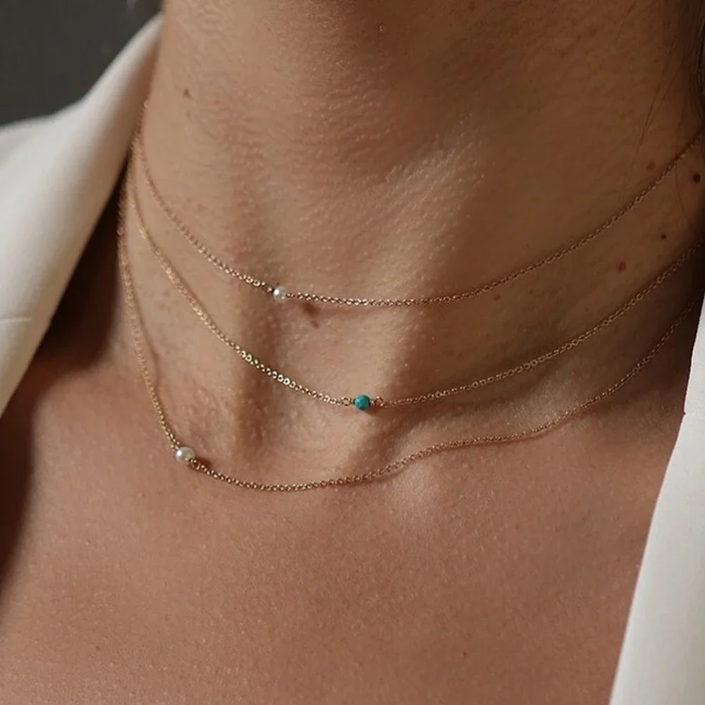 Naszyjnik z naturalnych pereł wypełnionych złotem Ręcznie robiony turkusowy choker Złote wisiorki Collier Femme Kolye Collares Biżuteria Naszyjnik Boho — zdjęcie 2