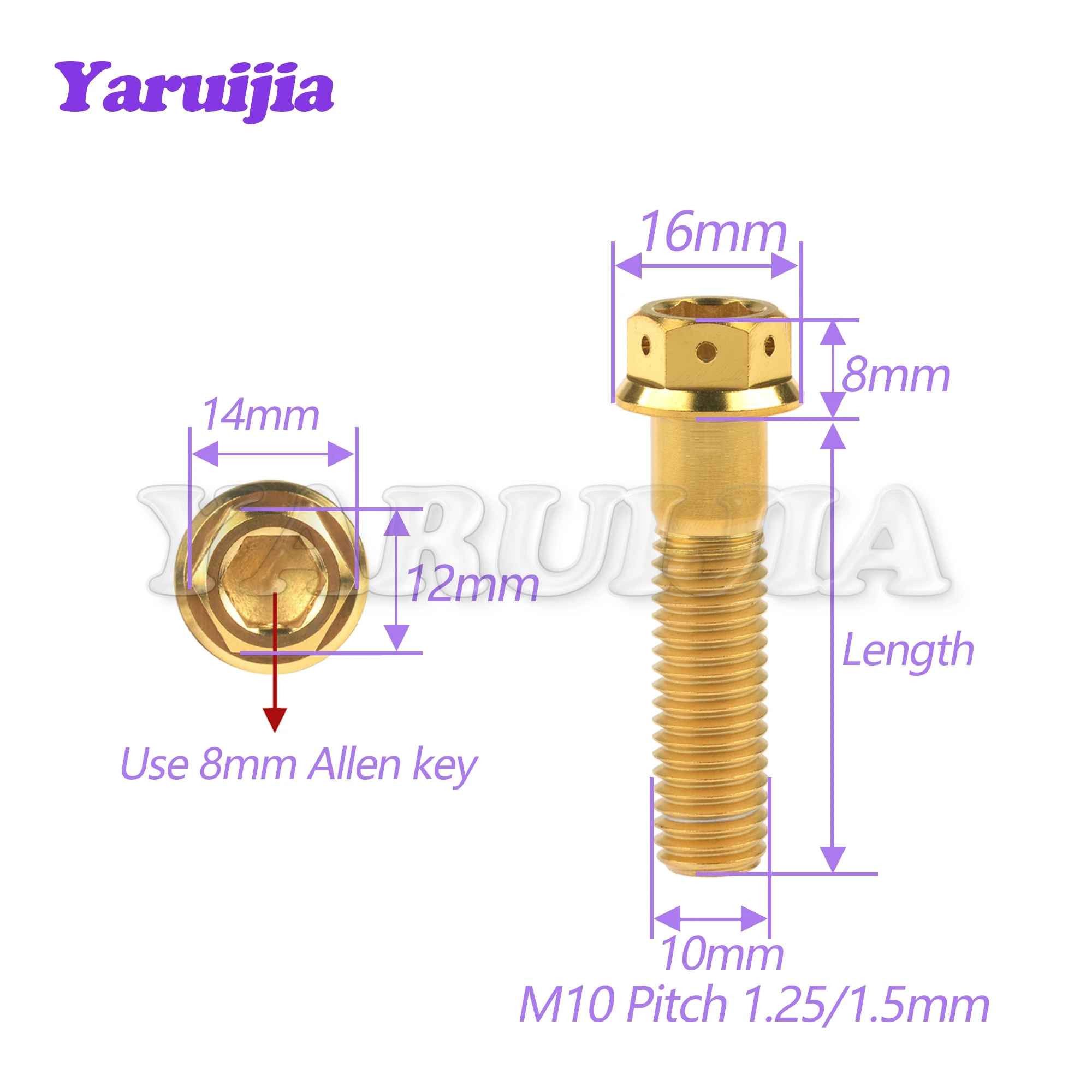 Yaruijia Titanium Bolt M10x20~90mm Pitch 1.25/1.5mm Flange Inner Outer Hexagon Screw for Motorcycle Disc Brake Refitted