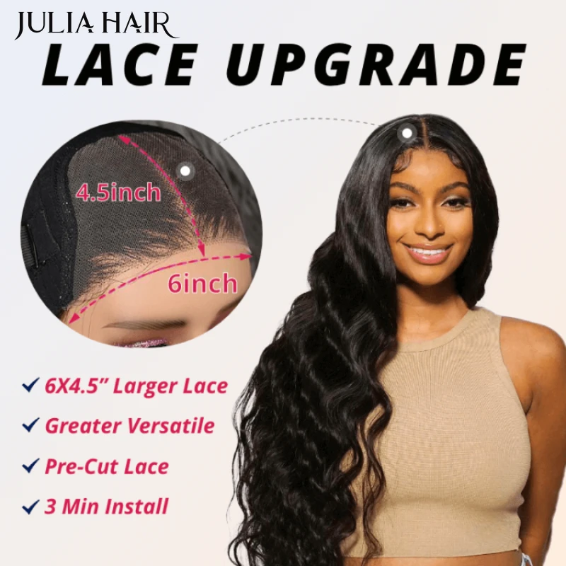 Julia Upgrade 6x4.5 Pre cut Lace Closure Wig Ready To Go Breathable Wig Cap Brazilian Straight Human Hair Wig With Baby Hair