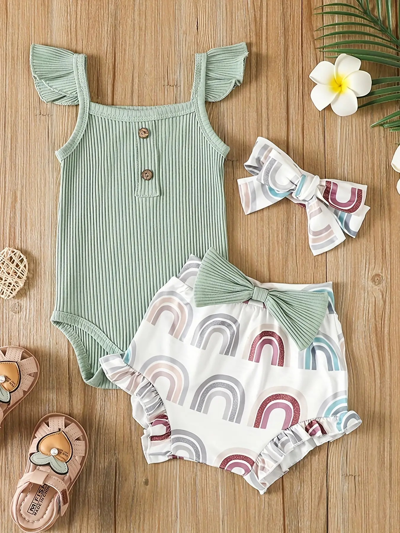 Recém-nascido Bebê Menina Roupas Set, Bodysuit Sem Mangas, Shorts Impresso, Roupas Verão, Terno, 3Pcs
