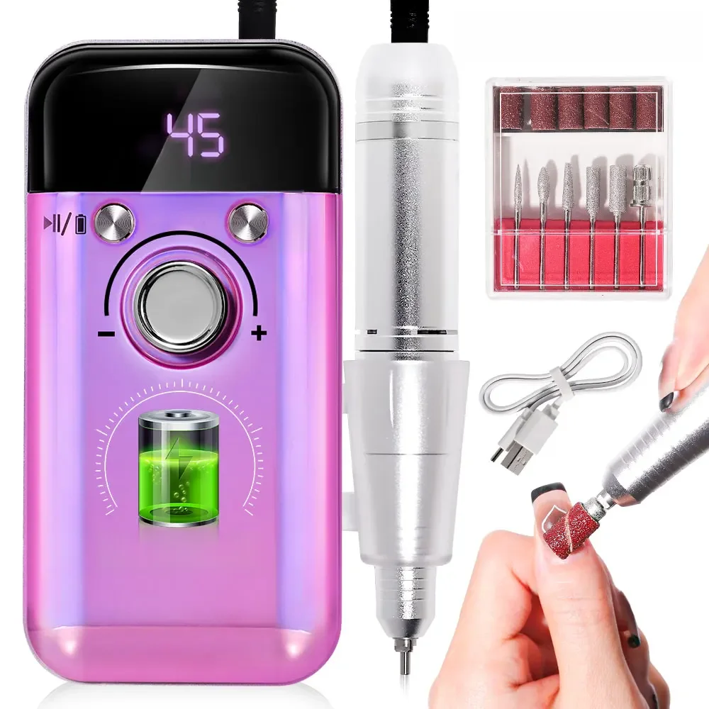 45000 RPM oplaadbare elektrische nagelboormachine Professionele nagelboren voor gelnagels Polish Draagbare nagelvijl manicure tool - afbeelding 2