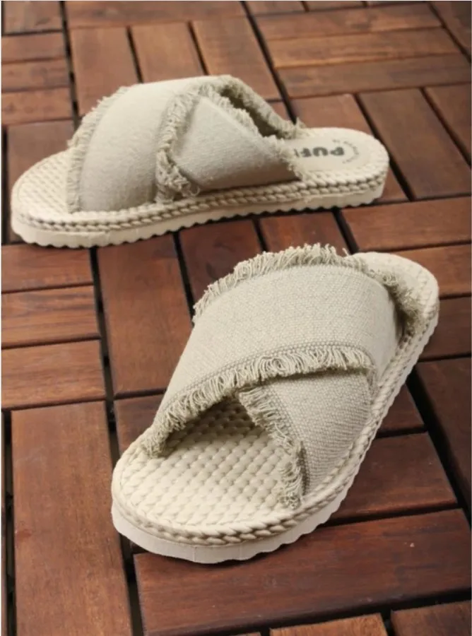 

Women's Slippers Fluffy Straw Soft Sole Linen comfortable useful trend summer beach home comfortable slippers turkish