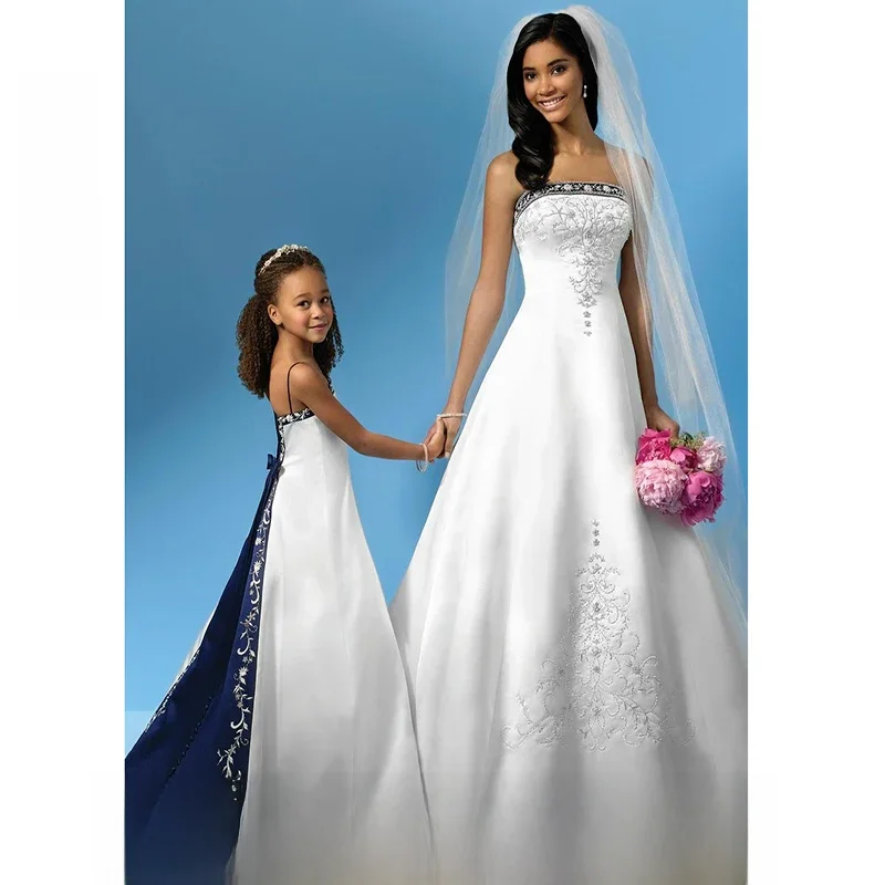 Vestido De Novia satynowe haftowane suknie ślubne bez ramiączek sznurowane sąd pociąg suknie panny młodej kolorowe bezpłatne dostosowane — zdjęcie 2