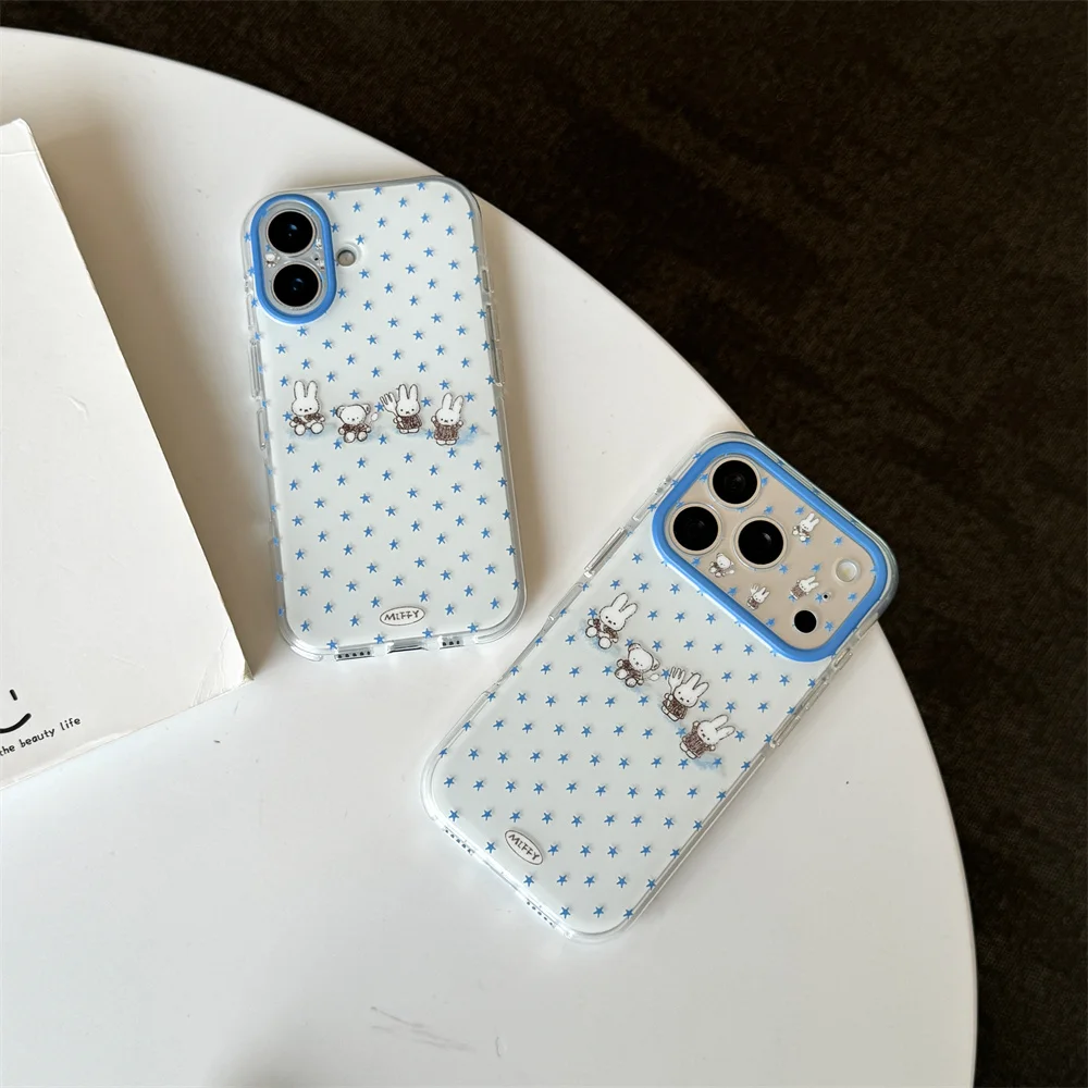 

Cute Star Miffy Rabbit Phone Case for iPhone 17 15 Pro 14 13 16 Pro Max 17 Pro Cover Cute Bear Silicone Cartoon Shockproof Funda